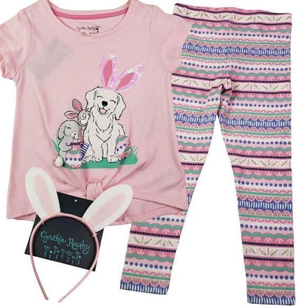 Girl's Sequin Graphic T-Shirt & legging Two‎ Piece Set Size 4  Pink/ White New